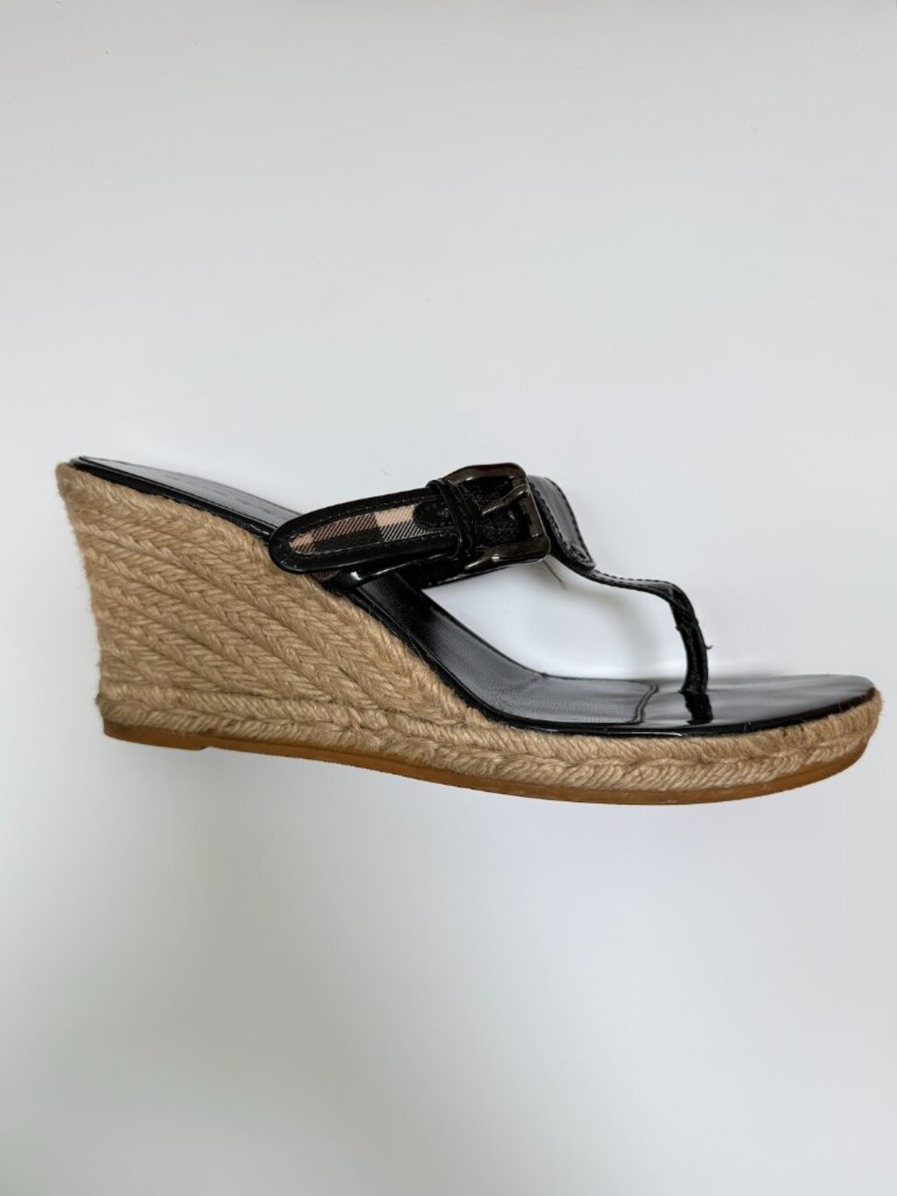 Burberry Nova Check Espadrille Wedge Sandals Black Patent Leather EU 41 - Picture 10 of 13